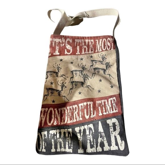 Holiday Christmas Tote Bag Distressed Writing Reindeer Design Shoulder Bag NWOT - Picture 7 of 8